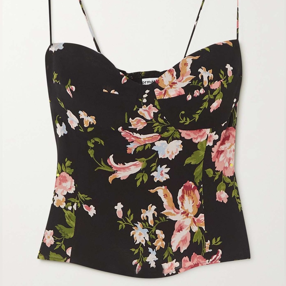 NEW REFORMATION Liza Shoulder Tie Top in Sicilia Lemon Floral Print ($128) Sz 12